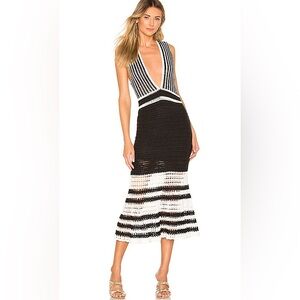 NBD Lana Revolve Black and White Crochet Maxi Dress